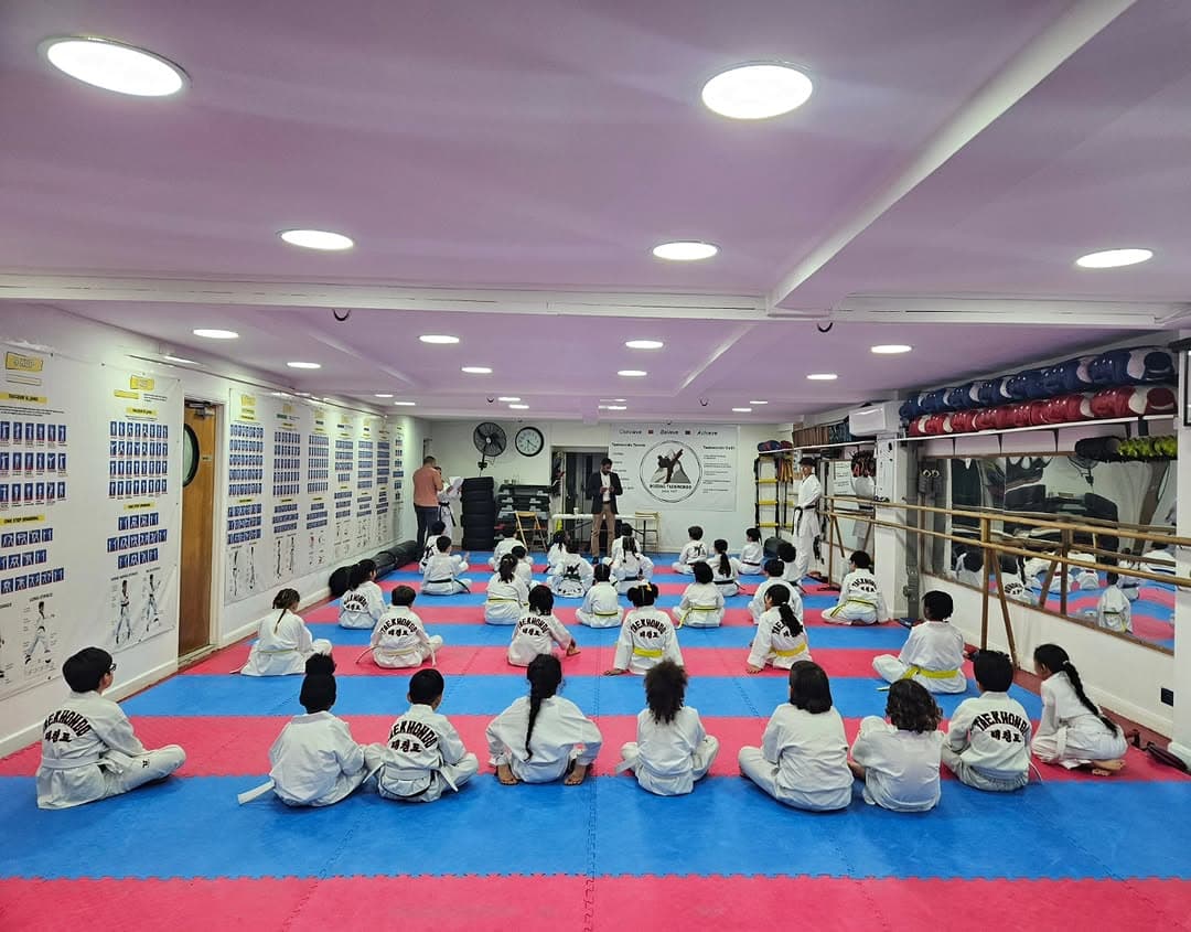 Kids Taekwondo class on the dojang mats