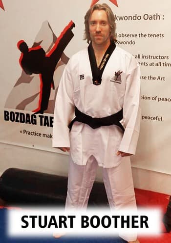 Stuart Boother, adult black belt at Bozdag Taekwondo