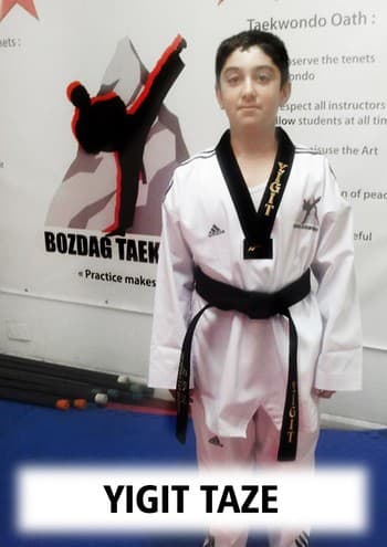 Yigit Taze, youth black belt at Bozdag Taekwondo